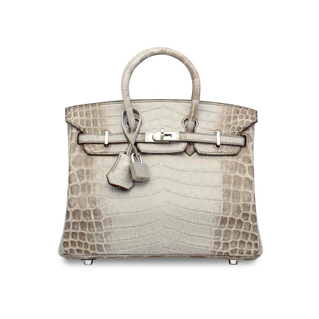 A MATTE GRIS CENDRÉ HIMALAYA NILOTICUS CROCODILE BIRKIN 25 W...