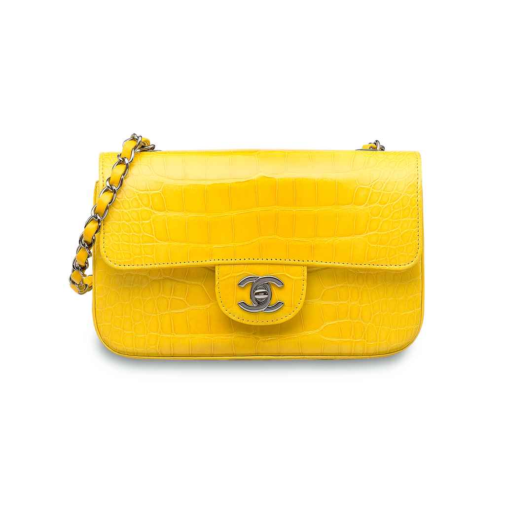 A SEMI-MATTE LIGHT & DARK YELLOW CROCODILE SMALL CLASSIC FLA...