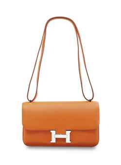 AN ORANGE SWIFT LEATHER CONSTANCE LAN WITH PALLADIUM HARDWARE ...  