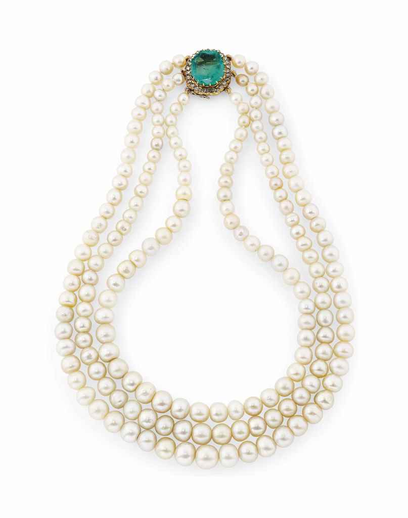 A NATURAL PEARL AND EMERALD NECKLACE Christie's