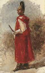 Study of a trooper from the Dragoon Guards in foul weather order  