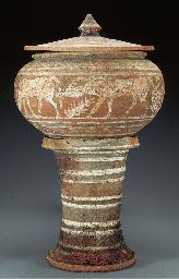 AN ETRUSCAN IMPASTO LIDDED DINOS AND STAND