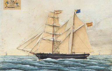 The Spanish brigantine Catalina at sea  