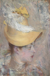Testa di signora con capellino giallo (Il cappello giallo)  