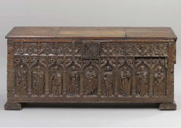 A FRENCH GOTHIC OAK COFFER,  