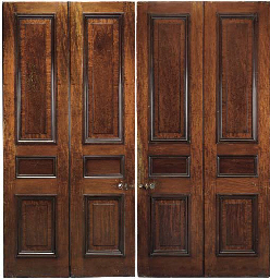 A PAIR OF REGENCY MAHOGANY SIX-PANEL DOORS AND A PAIR OF REGENCY MAHOGANY...