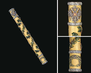 an extremely rare jeweled, enamel and gold russian field marshal's baton
