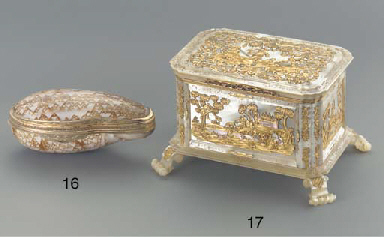 A GERMAN ROCOCO GOLD-MOUNTED MOTHER-OF-PEARL WRITING NECESSAIRE