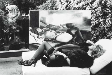 Countess Marta Marzotto in her garden with her Portrait by Renato Guttuso 
