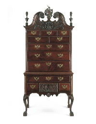THE BENJAMIN MARSHALL CHIPPENDALE CARVED MAHOGANY HIGH CHEST-OF-DRAWERS  