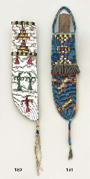 A SIOUX BEADED HIDE KNIFE SHEATH AND KNIFE