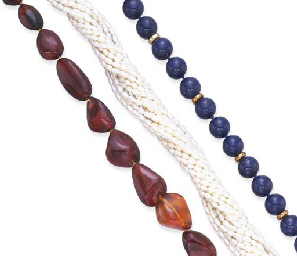 A GROUP OF BEAD NECKLACES