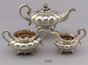 A WILLIAM IV THREE-PIECE SILVER TEA SERVICE