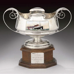 A SILVER AND ENAMEL ROSEBOWL, PRESENTED BY CUNARD TO LEONARD PESKETT, THE COMPANY'S CHIEF ARCHITECT, TO CELEBRATE THE LAUNCH OF R.M.S MAURETANIA, 1907 