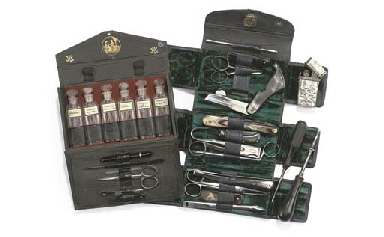 A French late 19th-Century pocket-sized medical set in fishs...