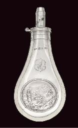 AN EARLY VICTORIAN SILVER POWDER FLASK