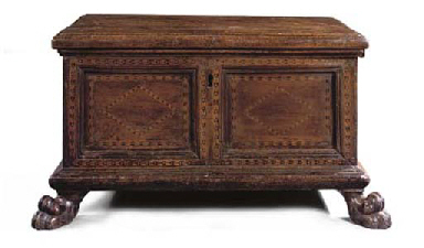 AN NORTH ITALIAN WALNUT AND FRUITWOOD (CERTOSINA) CASSONE  