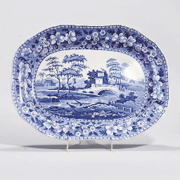 A COPELAND BLUE AND WHITE POTTERY OVAL MEAT-DISH AND TWO OTH...