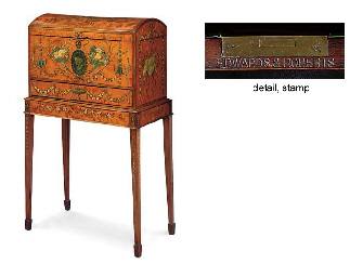 A LATE VICTORIAN AND POLYCHROME-DECORATED SATINWOOD CHEST-ON...