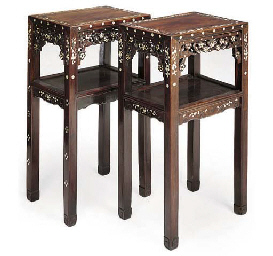 A PAIR OF CHINESE HARDWOOD AND MOTHER-OF-PEARL INLAID RECTAN...