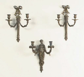 A PAIR OF ORMOLU TWO-LIGHT WALL-APPLIQUES