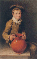 Portrait of one of the Swain brothers holding a pitcher