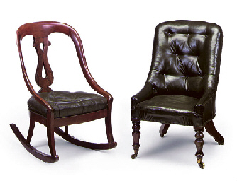 AN EARLY VICTORIAN MAHOGANY ROCKING-CHAIR AND AN EARLY VICTO...