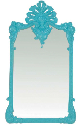 A TURQUOISE-PAINTED TIN MIRROR  