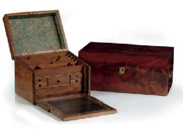 AN ENGLISH WALNUT AND FIGURED-WALNUT WRITING BOX