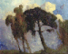 A wooded mountainous landscape with Waringin trees