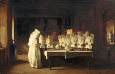 Sisters of Charity Saying Grace Before a Meal at the Hospice in Beaune, France, (Le Benedicté) 
