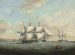 H.M.S. Pique emerging from Plymouth Sound and exchanging signals with an in-bound frigate off her port bow