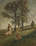 A young family under trees on a hill