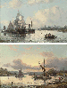 A paddle steamer and other shipping on a river estuary; and River traffic at dusk (both illustrated)