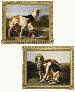 Two tethered hounds, one drinking water, in a landscape; and Two tethered hounds, one sitting, in a landscape