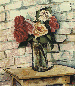 A still life with roses in a glass vase