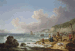 A view of Gurnhards Bay, near Cowes, Isle of Wight, with fisherfolk on the shore