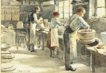 Three Potters at their wheels; and Inside the Potteries  