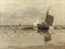 Bomschuit in the surf, Katwijk