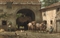 A hay-cart entering a courtyard in summer