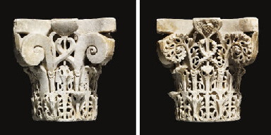 AN UMAYYAD ANDALUSIAN CARVED MARBLE CAPITAL  