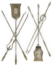 A SET OF VICTORIAN STEEL FIRE-TOOLS