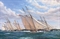 The first defence of the America's Cup, 8th August, 1870: Magic, Cambria, America, Dauntless and Idler racing in the Narrows, off the entrance to New York harbour