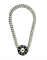 AN YVES SAINT LAURENT METAL CHAIN LINK AND BLACK LEATHER MEDALLION NECKLACE, 