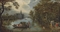 Summer: A river landscape with elegant company desporting in a boat and on the banks, a castle beyond