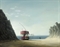 Beach Scene with Abandoned Tram