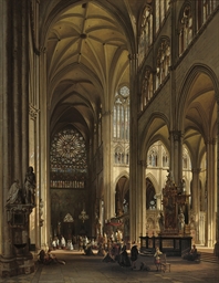 Interior of the Amiens cathedral with the Northern transept rose  