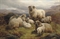 Sheep grazing by a loch