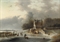 Winterfun on the ice by a mansion