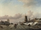 Figures on the ice with a koek-en-zopie and windmills